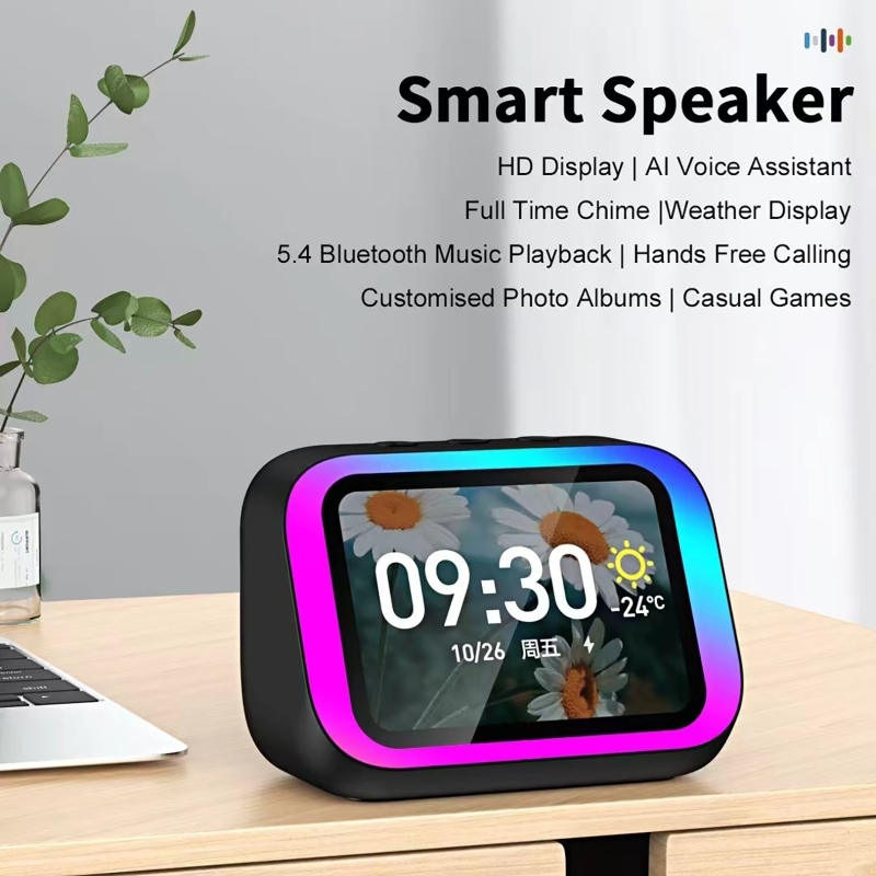 Smart Home Monitoring - AI-stemassistent Bluetooth-luidspreker met RGB-kleurenverlichting Wekker LED-scherm